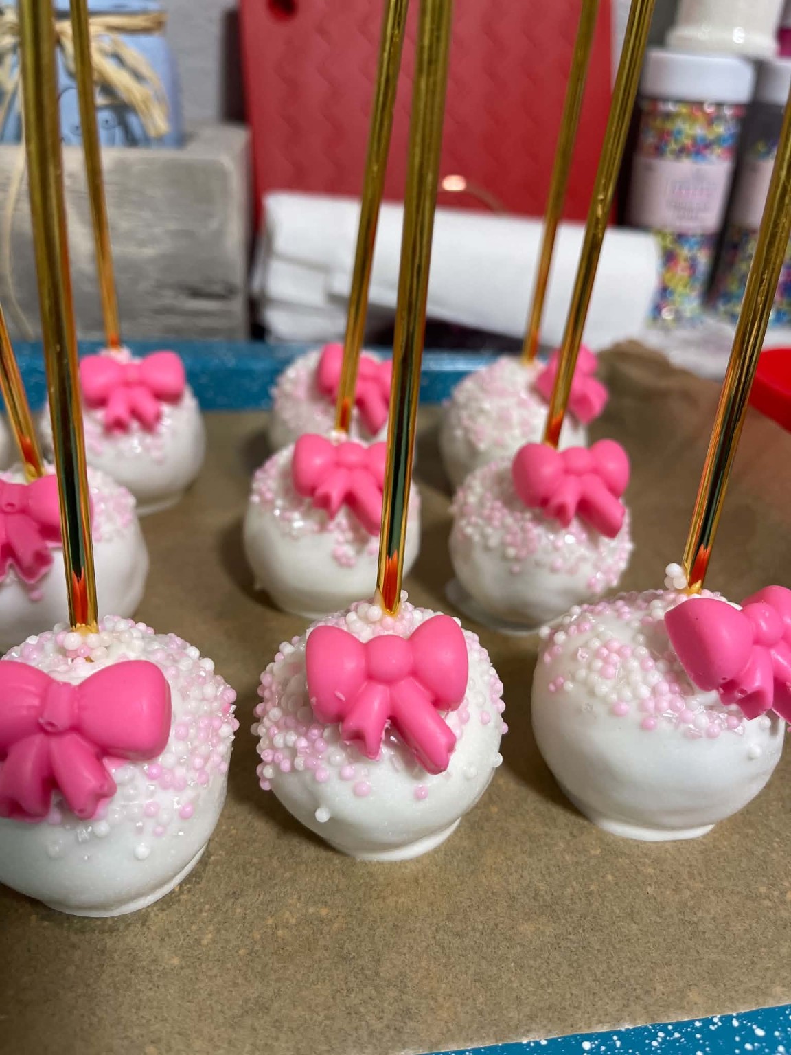 Pink & White Bow Cake Pops
